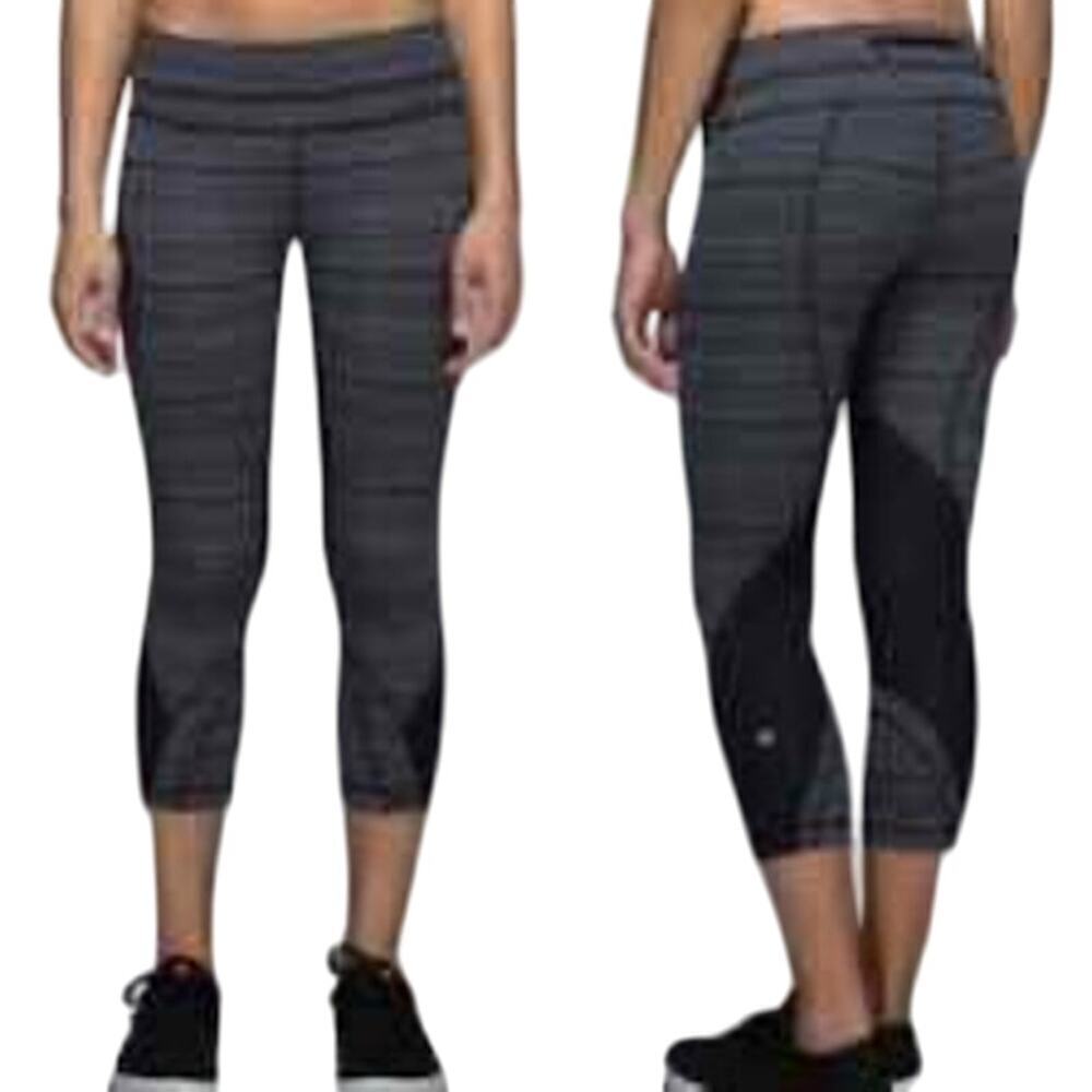 Lululemon Run Inspire Crop II Mesh Black Gray Womens 8 Running Activewear